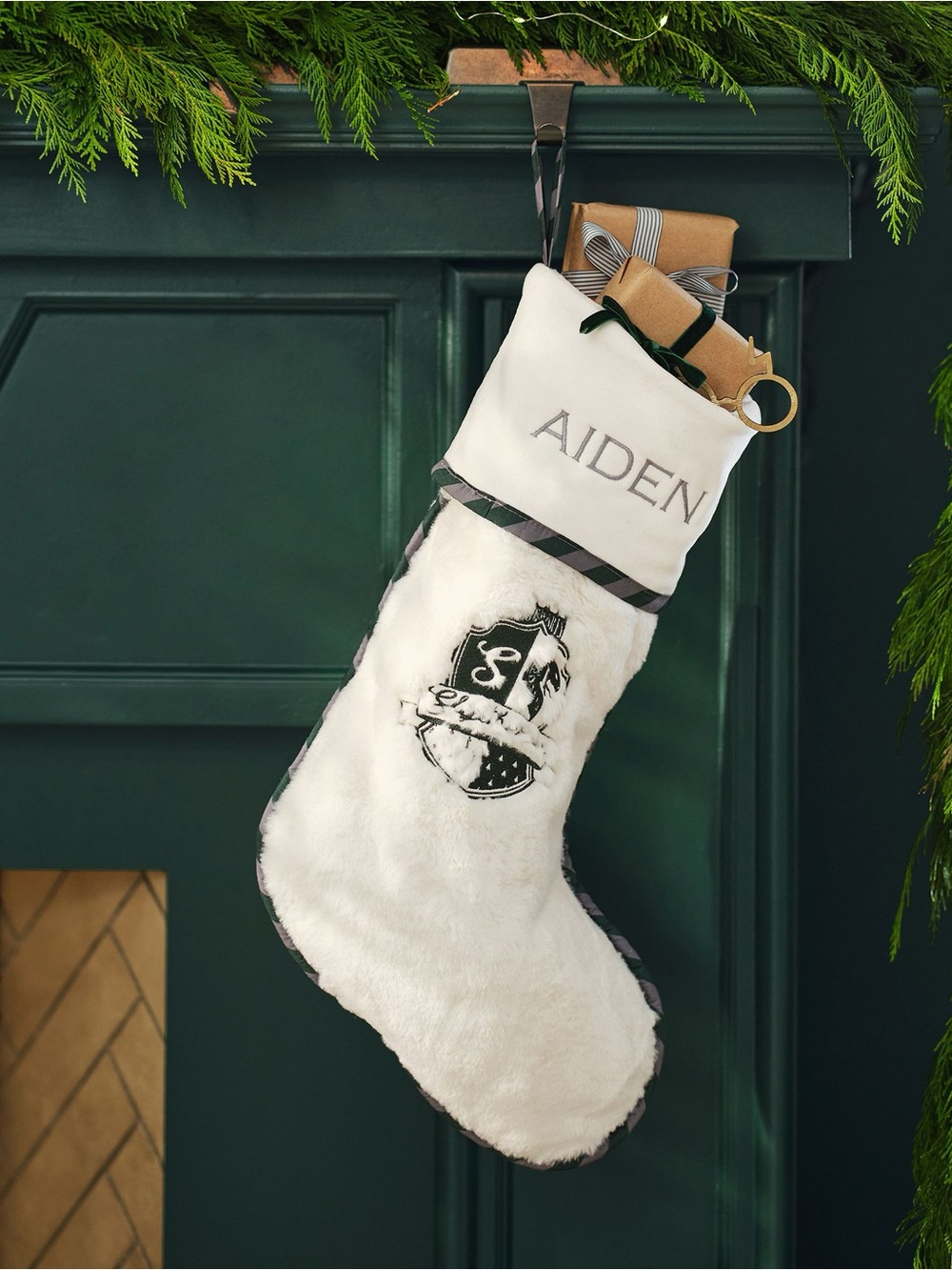 Harry Potter™ Ivory Faux Fur Stocking - SLYTHERIN